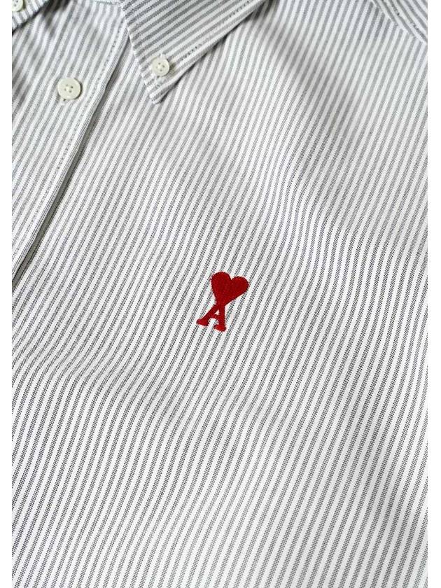 Small Heart Logo Oxford Button Down Long Sleeve Shirt Natural White - AMI - BALAAN 6