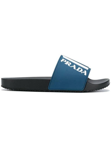 Men's Logo Slippers Blue - PRADA - BALAAN 1