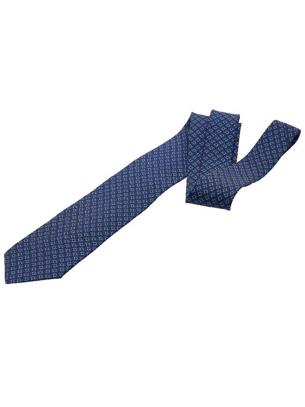 Tetris Print Silk  Tie Navy Blue - SALVATORE FERRAGAMO - BALAAN 4