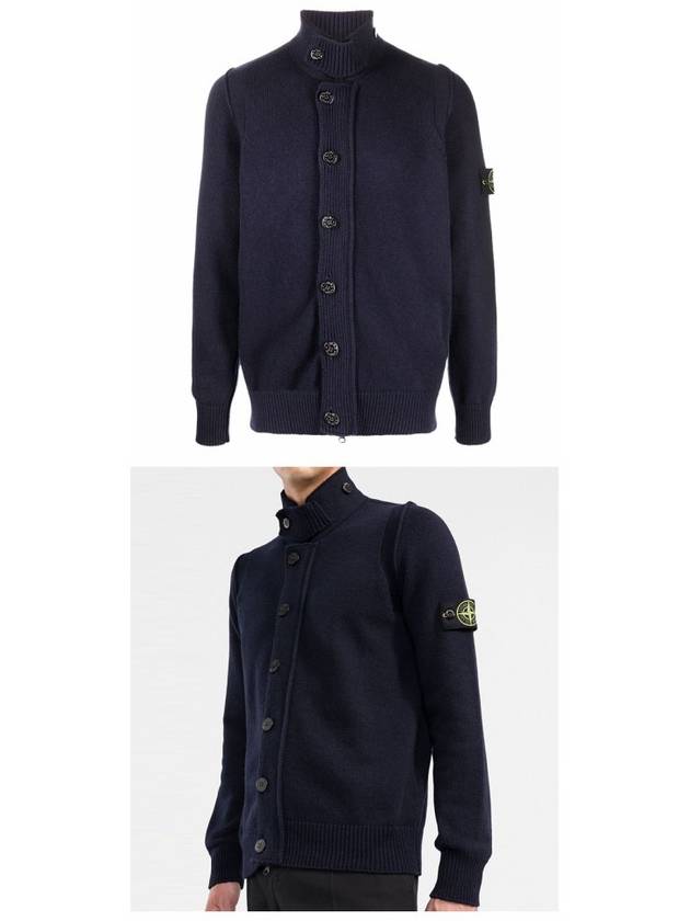 Men's Patch High Neck Lambswool Knit Cardigan Navy - STONE ISLAND - BALAAN 6