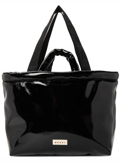 Logo Patch Glossy Tote Bag Black - MARNI - BALAAN 2