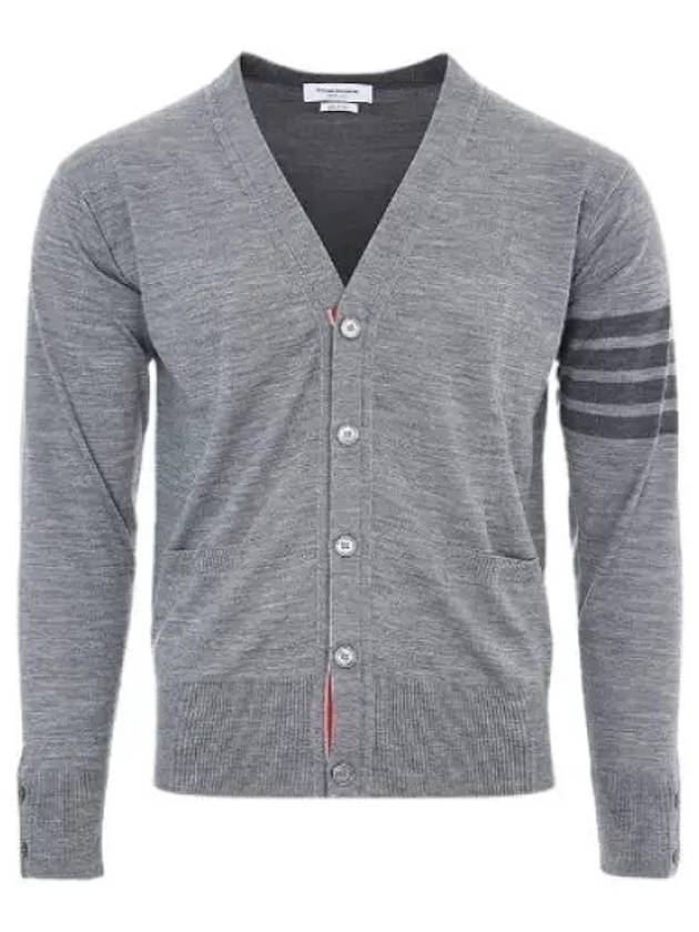 4-Bar Stripe Sustainable Merino Wool Cardigan Grey - THOM BROWNE - BALAAN 2