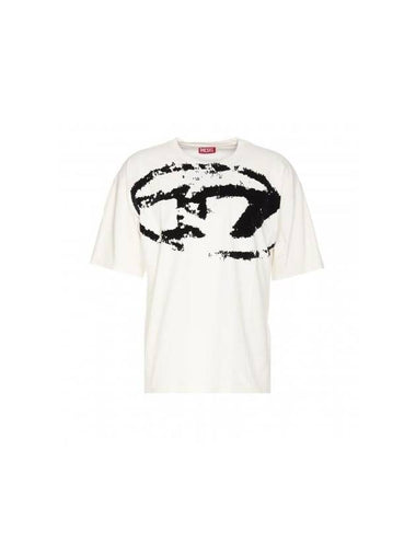 Distressed Flocked Logo Short Sleeve T-Shirt White - DIESEL - BALAAN 1