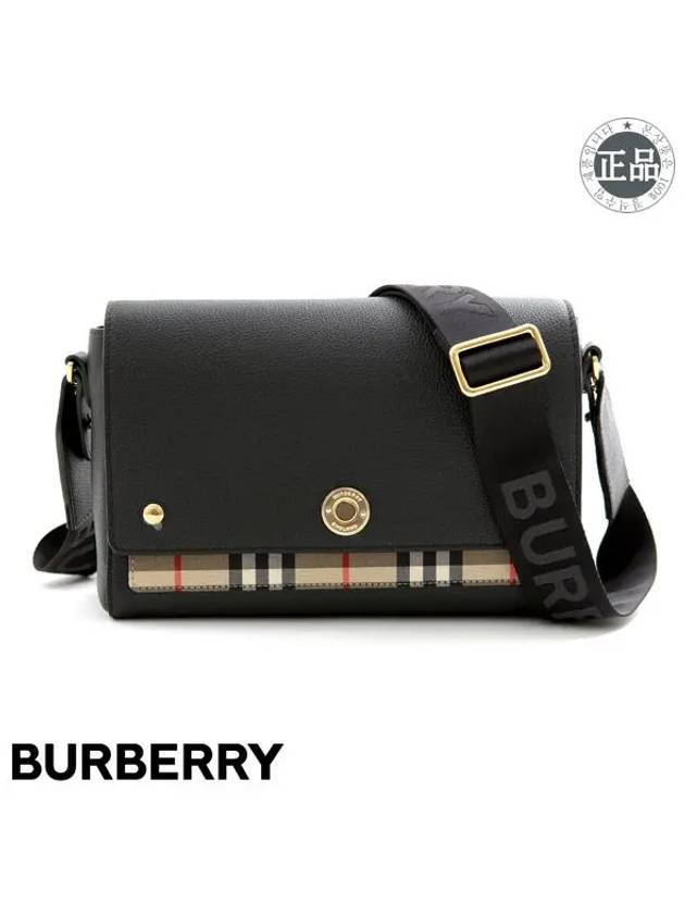 Leather and Vintage Check Note Crossbody Bag Black - BURBERRY - BALAAN 2