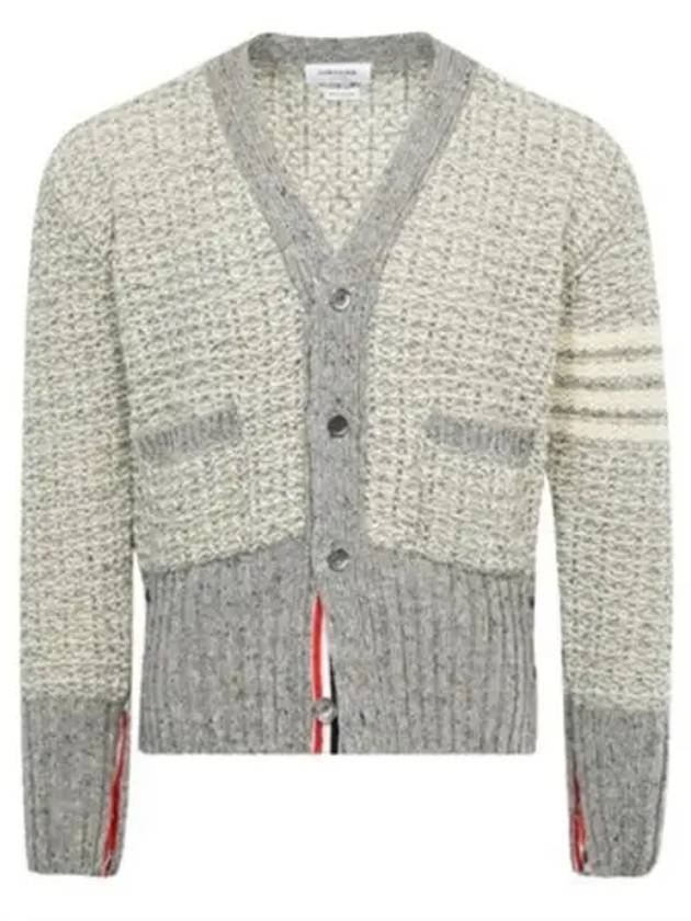 Mohair Tweed 4-Bar Classic V-neck Cardigan Light Grey - THOM BROWNE - BALAAN 2