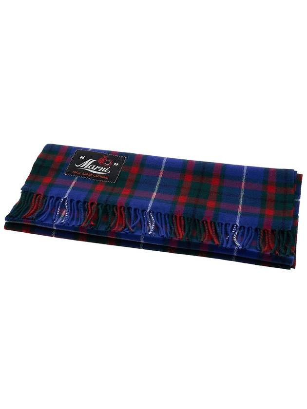 Wool Tartan Muffler Blue - MARNI - BALAAN 3