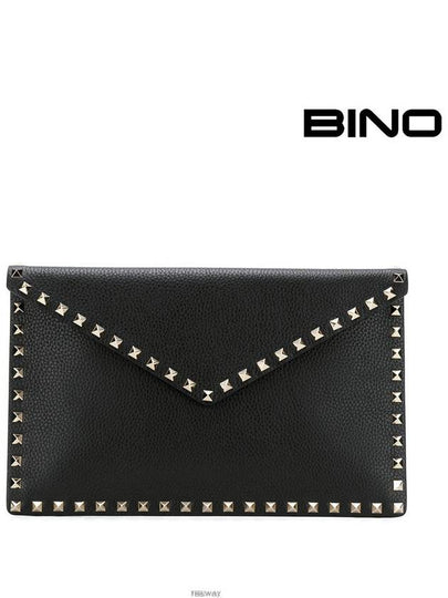 Rockstud Envelope Pouch Clutch Bag Black - VALENTINO - BALAAN 2