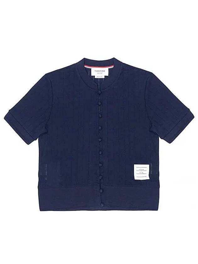 Pointel Rib Short Sleeve Cardigan Navy - THOM BROWNE - BALAAN 3