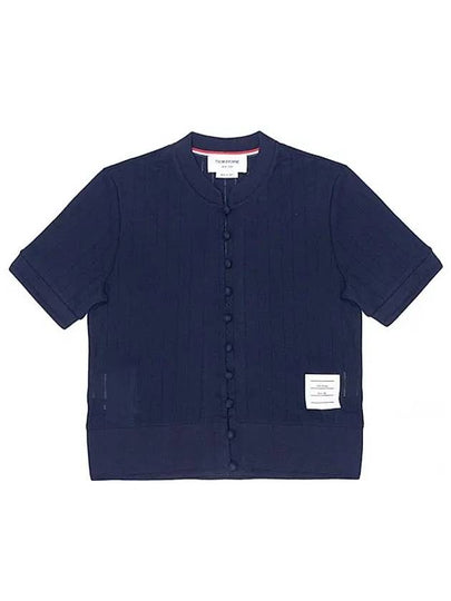 Pointel Rib Short Sleeve Cardigan Navy - THOM BROWNE - BALAAN 2