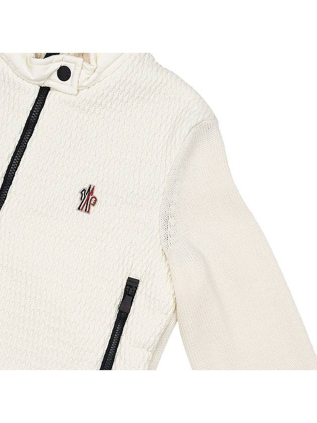 Logo Applique Panel Virgin Wool  Zip-Up Cardigan White - MONCLER - BALAAN 5