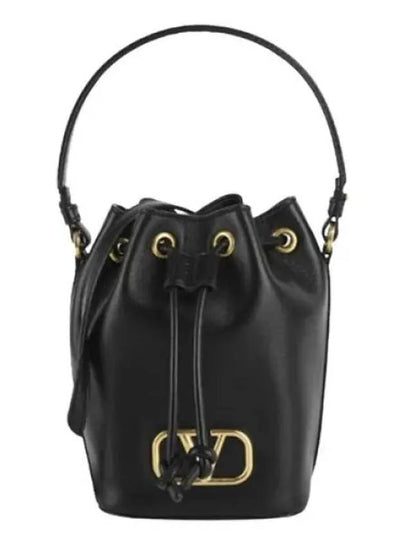 Signature V Logo Leather Small Bucket Bag Black - VALENTINO - BALAAN 2