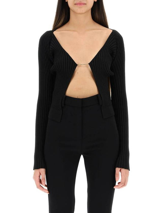 La Maille Pralu Longue Micro Charm Logo Cardigan Black - JACQUEMUS - BALAAN 2