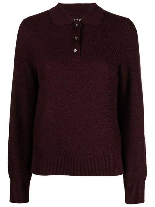 Women's Olivia Long Sleeve Polo Shirt Dark Burgundy - A.P.C. - BALAAN 1