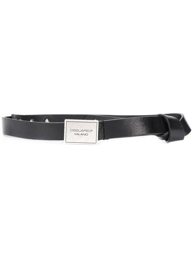 Square logo silver buckle leather belt black - DSQUARED2 - BALAAN 1