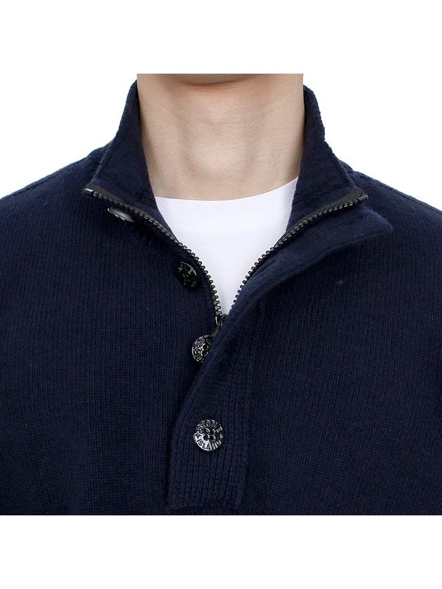 Wappen Patch Half Button Lambswool Knit Top Navy - STONE ISLAND - BALAAN 8