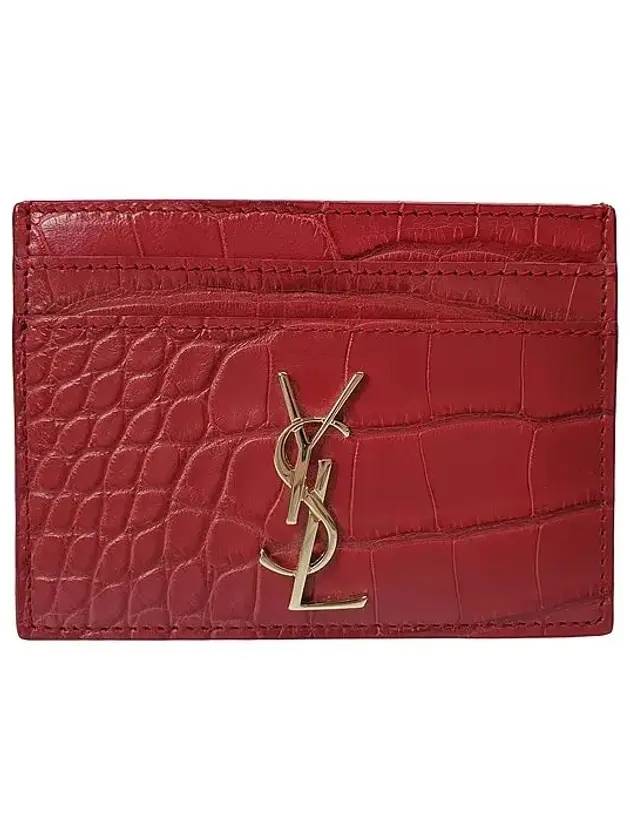 Monogram Crocodile Card Wallet Red - SAINT LAURENT - BALAAN 1