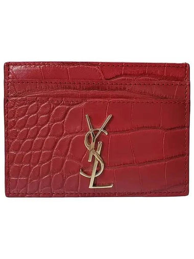 Monogram Crocodile Card Wallet Red - SAINT LAURENT - BALAAN 1