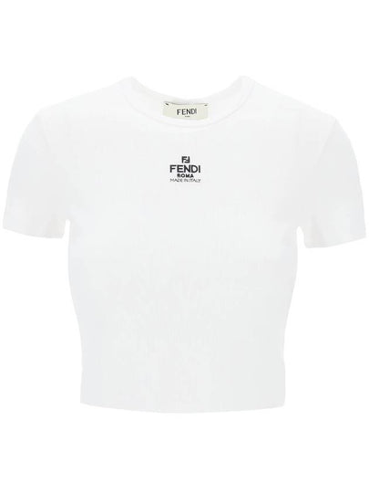 Logo Cotton Crop Short Sleeve T-Shirt White - FENDI - BALAAN 2