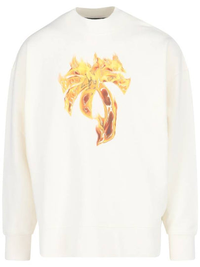 Palm Angels Burning Crew Neck Sweatshirt Off White - PALM ANGELS - BALAAN 2