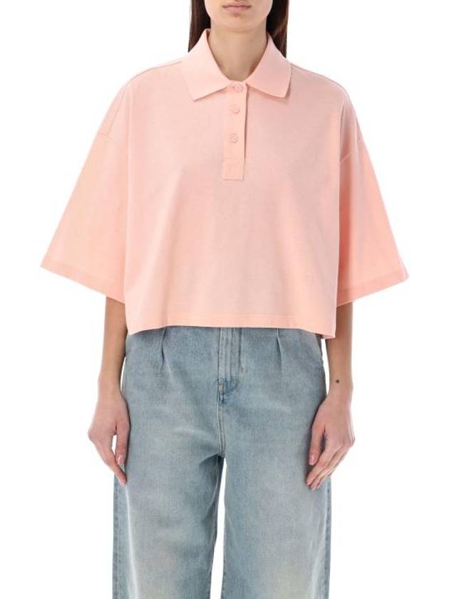 Cropped Cotton Piquet Polo Shirt Pink - BOTTEGA VENETA - BALAAN 1