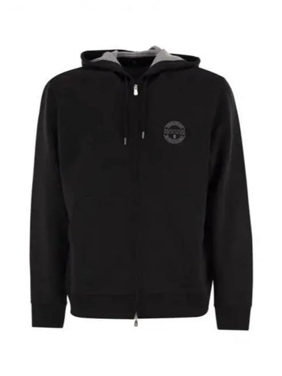 Logo Print Double Fleece Zip Up Hoodie Black - BRUNELLO CUCINELLI - BALAAN 2