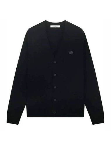 Bold Fox Head Patch V Neck Wool Cardigan Black - MAISON KITSUNE - BALAAN 1