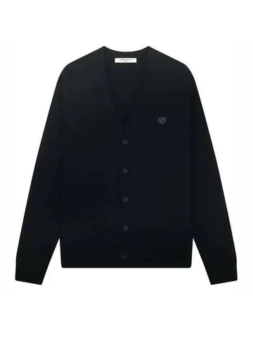 Bold Fox Head Patch V Neck Wool Cardigan Black - MAISON KITSUNE - BALAAN 1