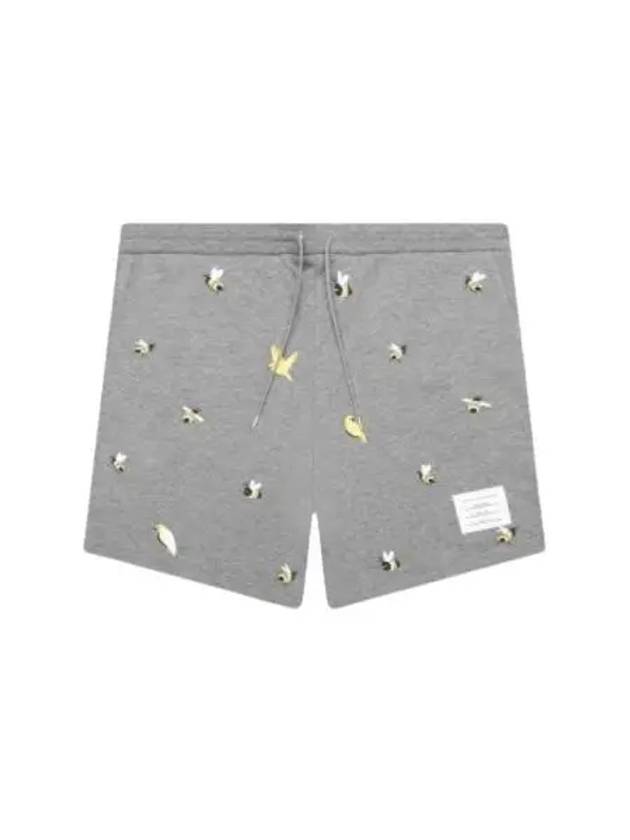 Bird Bee Embroidered Loopback Cotton Sweat Shorts Grey - THOM BROWNE - BALAAN 2