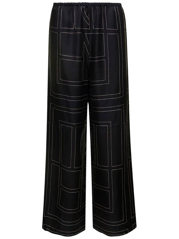 Silk Monogram Print Pyjamas Straight Pants Black - TOTEME - BALAAN 2