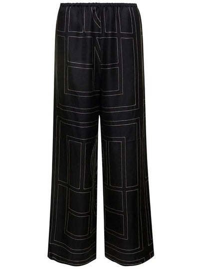 Silk Monogram Print Pyjamas Straight Pants Black - TOTEME - BALAAN 2