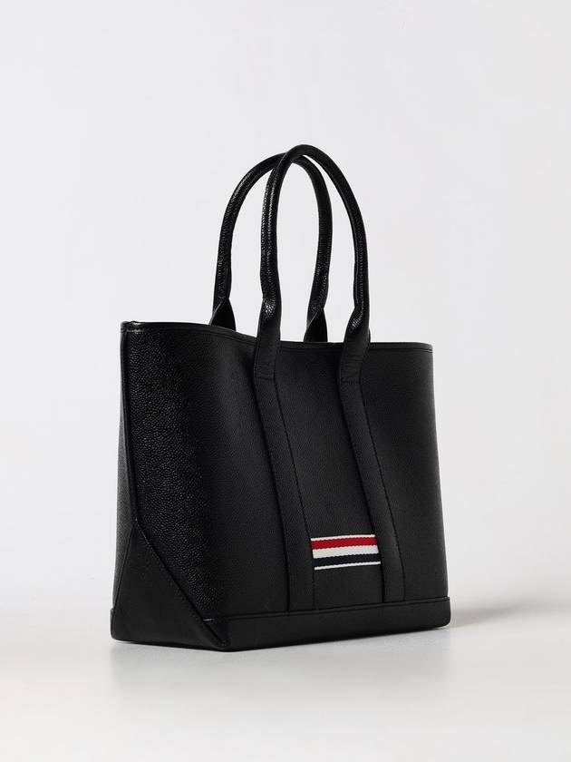 Three Stripe Tab Stripe Leather Tote Bag Black - THOM BROWNE - BALAAN 4