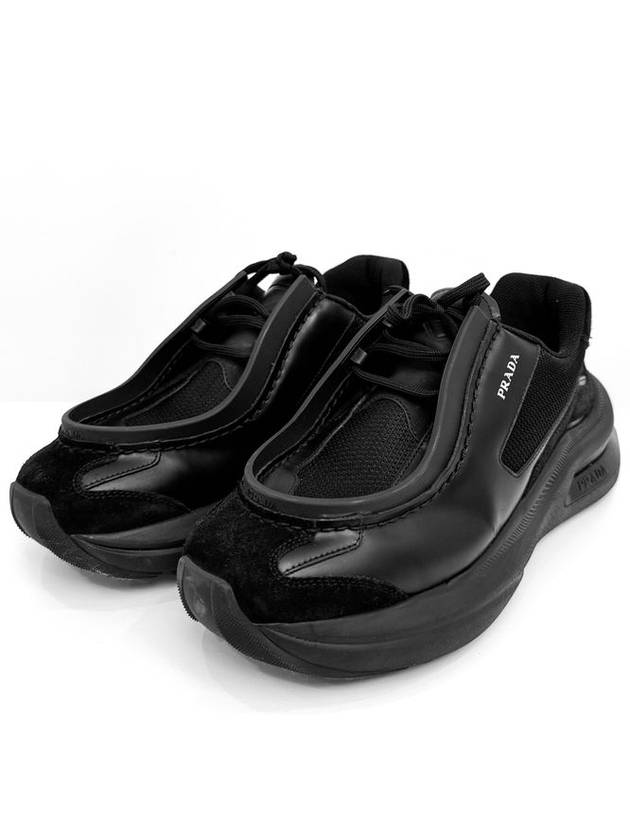 8 Brushed Leather Bike Suede Sneakers Black - PRADA - BALAAN 1