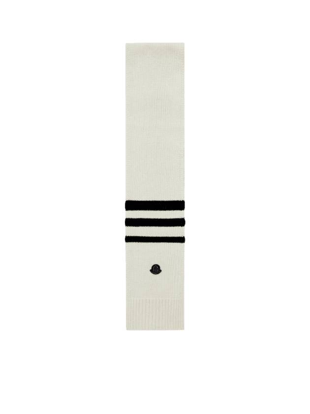 Striped Embroidered Logo Wool Muffler White Black - MONCLER - BALAAN 1