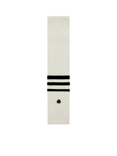 Striped Embroidered Logo Wool Muffler White Black - MONCLER - BALAAN 1