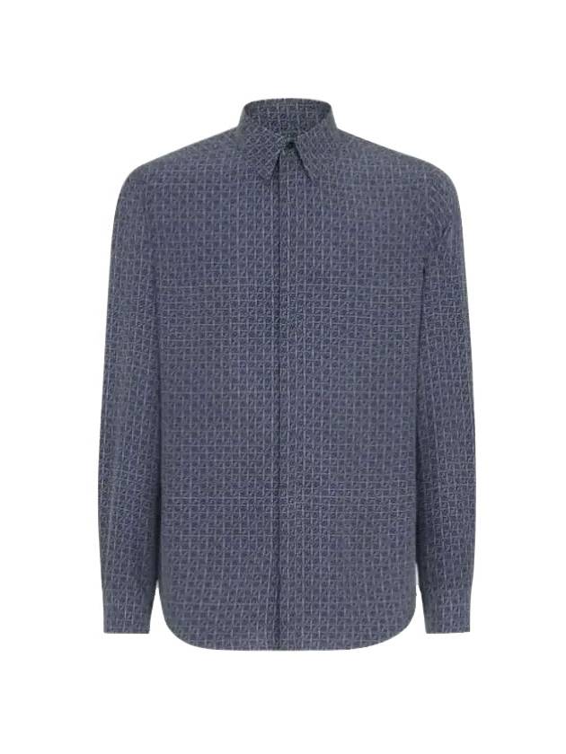 Men's Silk Long Sleeve Shirt Blue - FENDI - BALAAN 1