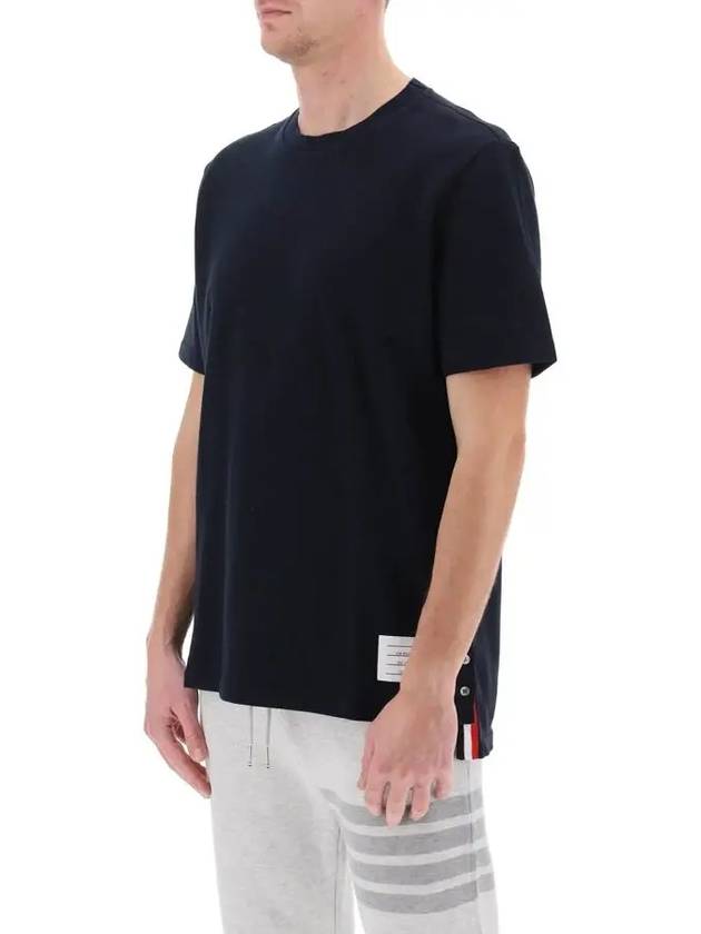 Men's Center Back Striped Short Sleeve T-Shirt Navy - THOM BROWNE - BALAAN 5