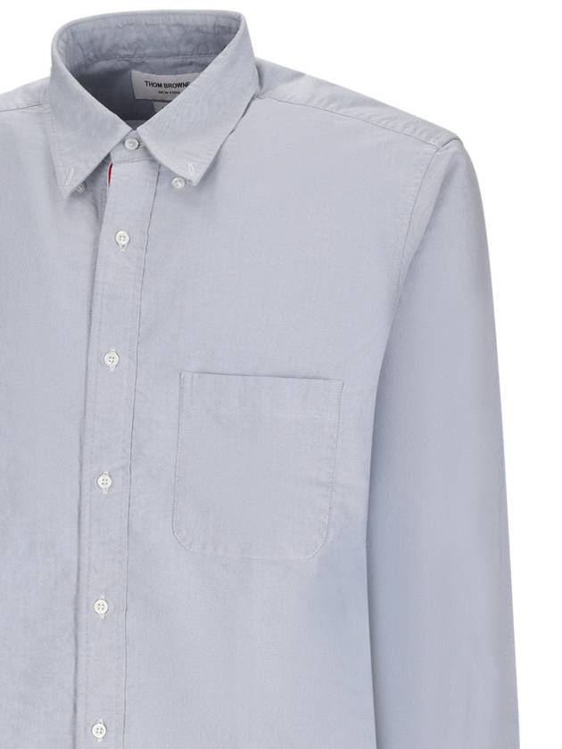 Men's Logo Patch Classic Cotton Long-Sleeved Shirt White Light Blue - THOM BROWNE - BALAAN 4