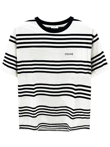 Striped Crew Neck Short Sleeve T-Shirt Black White - CELINE - BALAAN 1