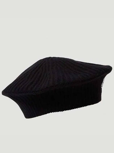 Logo Patch Wool Blend Ribbed Knit Beret - GANNI - BALAAN 1