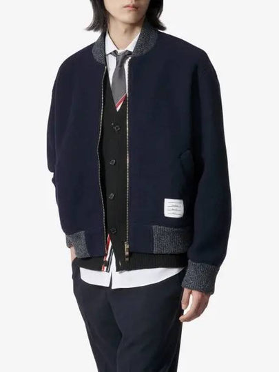 Fleece Stripe Wool Bomber Jacket Navy - THOM BROWNE - BALAAN 2