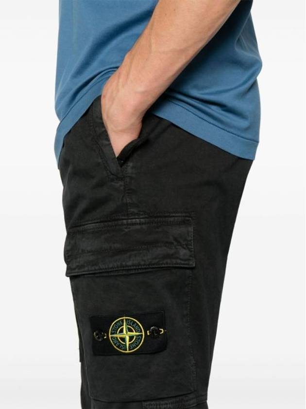 Stretch Cotton Cargo Straight Pants Black - STONE ISLAND - BALAAN 3