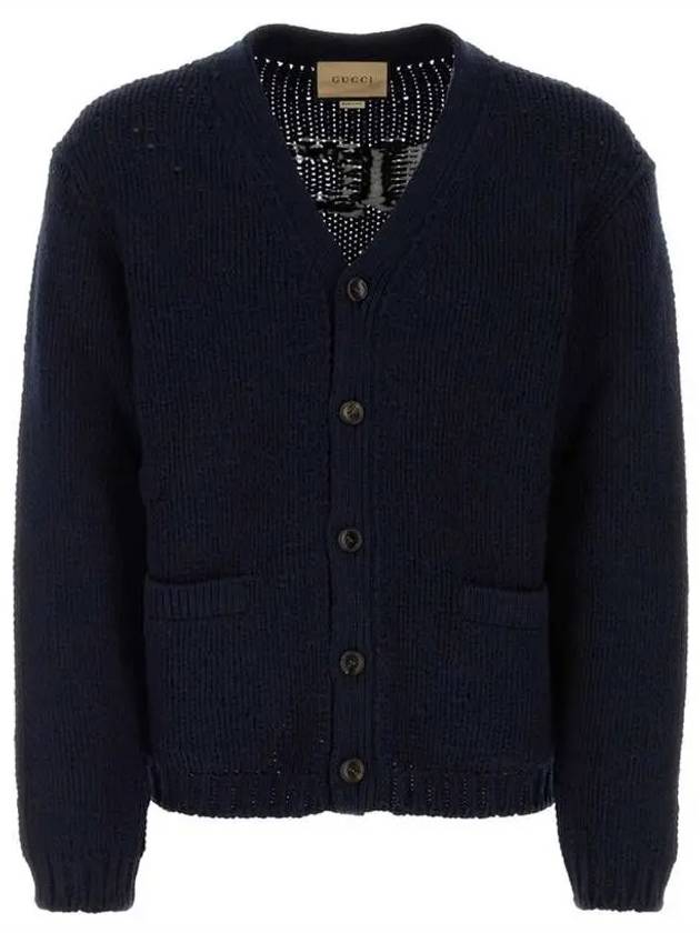 Intarsia Knit Wool Cardigan Navy - GUCCI - BALAAN 2