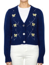 Embroidered Butterfly Pointel Alpaca Cardigan Blue - ALESSANDRA RICH - BALAAN 2