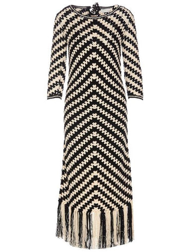 Midi Black And White Dress With Chevron Motif In Crochet Woman - ZIMMERMANN - BALAAN 1