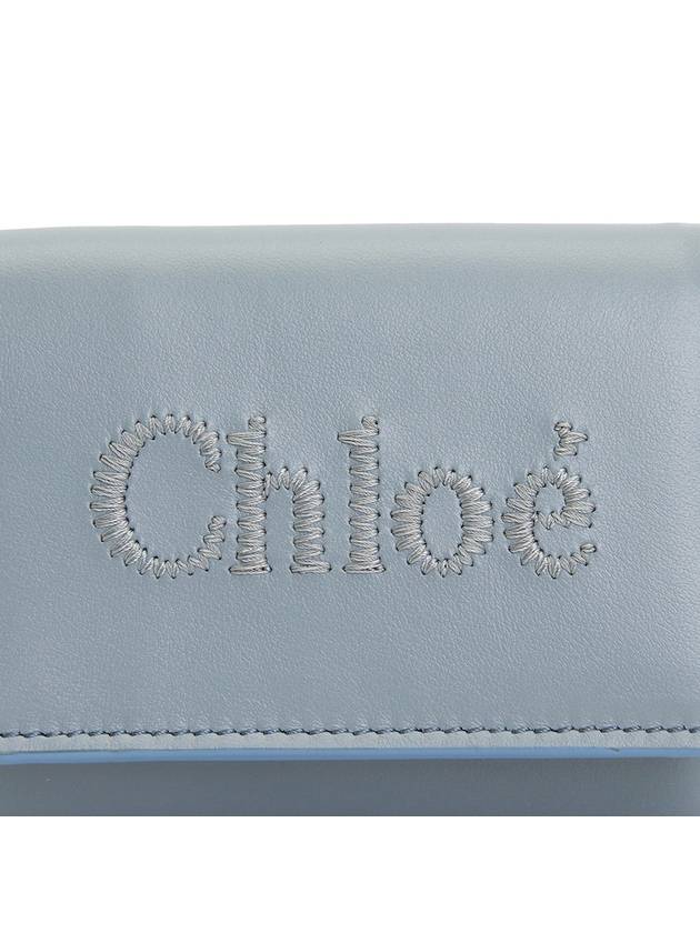 Embroidered Logo Leather Half Wallet Blue - CHLOE - BALAAN 8