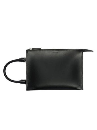 Trace Logo Small Leather Shoulder Bag Black - JIL SANDER - BALAAN 1