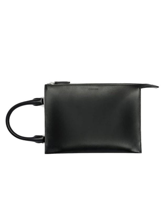 Trace Logo Small Leather Shoulder Bag Black - JIL SANDER - BALAAN 1