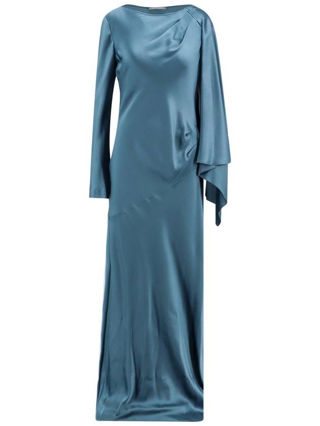 Long Blue Dress With Draped Detail In Silk Woman - ALBERTA FERRETTI - BALAAN 1