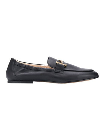 Women's Double T Leather Loafers Black - TOD'S - BALAAN 1