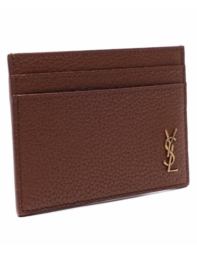 Monogram Gold Logo Calf Leather Card Wallet Brown - SAINT LAURENT - BALAAN 5